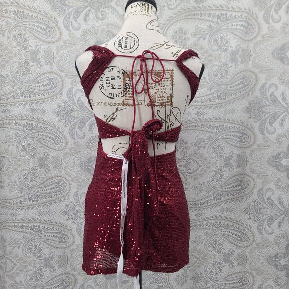 Lucy in the Sky Sequin bodycon mini red dress Size XS Holiday Party Festival - Picture 6 of 12